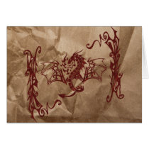 Chinese Tribal Dragon Old Crushed Paper Red Brown Card