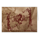 Chinese Tribal Dragon Old Crushed Paper Red Brown Card