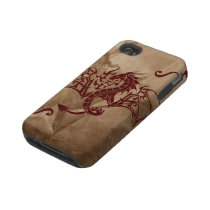 Chinese Tribal Dragon Old Crushed Paper Red Brown Iphone 4 Tough Covers