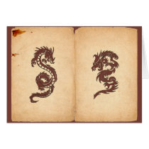 Chinese Tribal Dragons Grunge Old Book Red Brown Cards