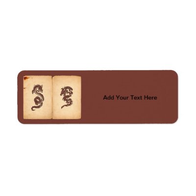 Chinese Tribal Dragons Grunge Old Book Red Brown Return Address Label
