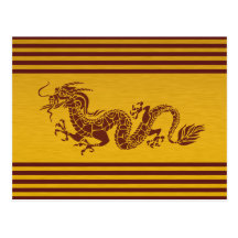 Chinese Tribal Mythology Dragon Stripes Red Gold Postcards