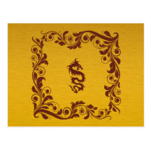 Chinese Tribal Mythology Dragon Swirls Red Gold Post Cards