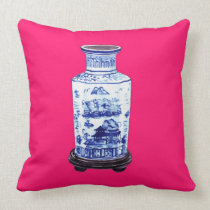 CHINESE VASE ON PINK PILLOW pillows