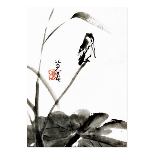 Chinese watercolor painting, bird and lotus leaves business cards