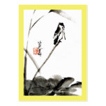 Chinese watercolor painting, bird and lotus leaves business card template