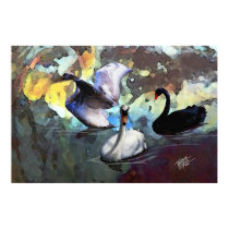 Chinese Watercolor Style Swans Swimming posters