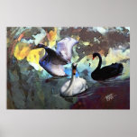 Chinese Watercolor Style Swans Swimming posters