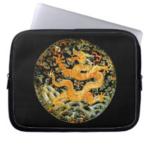 Chinese zodiac antique embroidered golden dragon computer sleeve