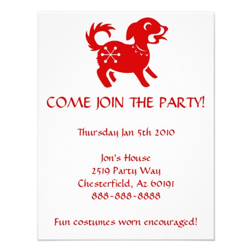 CHINESE ZODIAC DOG PAPERCUT ILLUSTRATION CUSTOM INVITATION