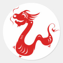 CHINESE ZODIAC DRAGON PAPERCUT ILLUSTRATION ROUND STICKERS