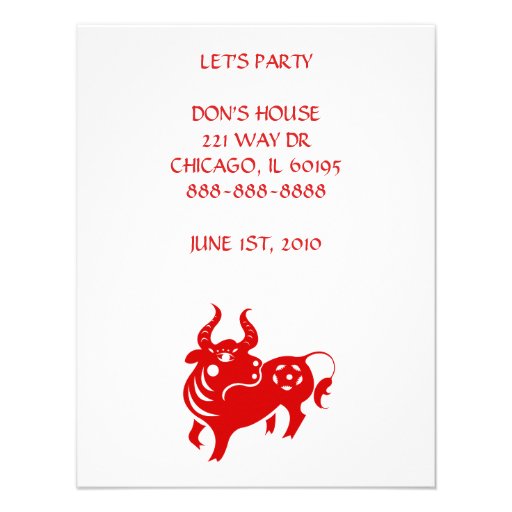 CHINESE ZODIAC OX PAPERCUT ILLUSTRATION CUSTOM INVITES