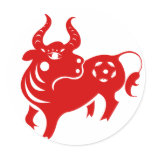 CHINESE ZODIAC OX PAPERCUT ILLUSTRATION ROUND STICKERS
