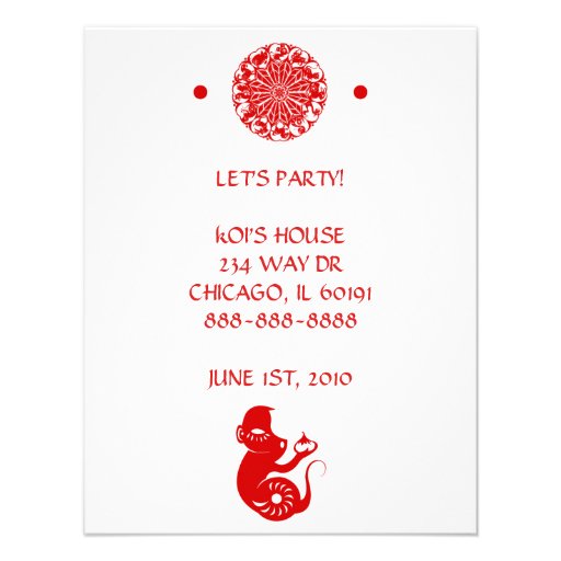 CHINESE ZODIAC PAPERCUT MONKEY ILLUSTRATION PERSONALIZED INVITE