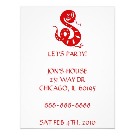 CHINESE ZODIAC PAPERCUT SNAKE ILLUSTRATED SHIRT CUSTOM INVITES