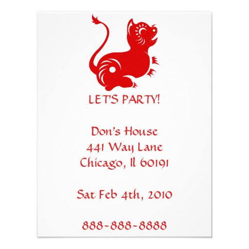 CHINESE ZODIAC PAPERCUT TIGER ILLUSTRATED PERSONALIZED INVITE