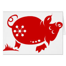 CHINESE ZODIAC PIG PAPERCUT ILLUSTRATION GREETING CARD