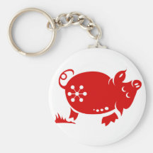 CHINESE ZODIAC PIG PAPERCUT ILLUSTRATION KEYCHAIN