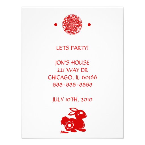 CHINESE ZODIAC RABBIT PAPERCUT ILLUSTRATION PERSONALIZED ANNOUNCEMENTS