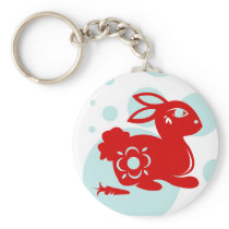 CHINESE ZODIAC RABBIT PAPERCUT ILLUSTRATION KEYCHAINS