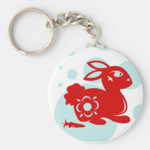 CHINESE ZODIAC RABBIT PAPERCUT ILLUSTRATION KEYCHAINS