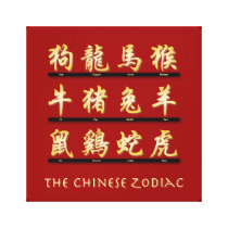 Chinese Zodiac Symbols in Gold canvas prints