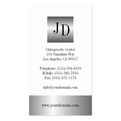 Chiropractor Chiropractic Medicine Silver Metallic Business Card (back side)