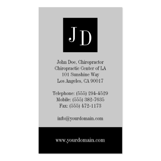 Chiropractor Grey/Grey Business Cards (back side)