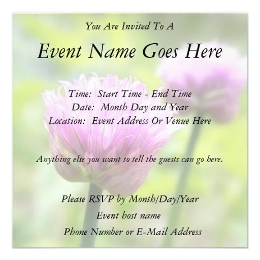 Chive Blossoms Personalized Invitation