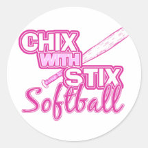 Chix With Stix Softball Round Sticker