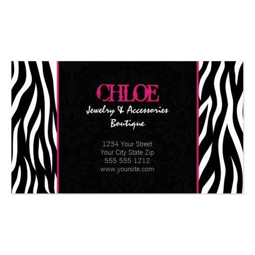 Chloe Black & Hot Pink Zebra Chic Business Card (back side)