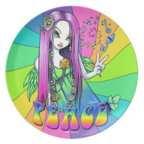 "Chloe" Rainbow Peace Hippie Fairy Art Plate plates