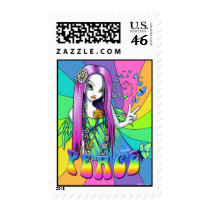 "Chloe" Rainbow Peace Hippie Fairy Postage stamps