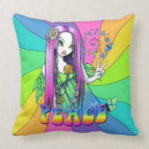 Chloe Rainbow Peace Hippie Fairy Throw Pillow pillows