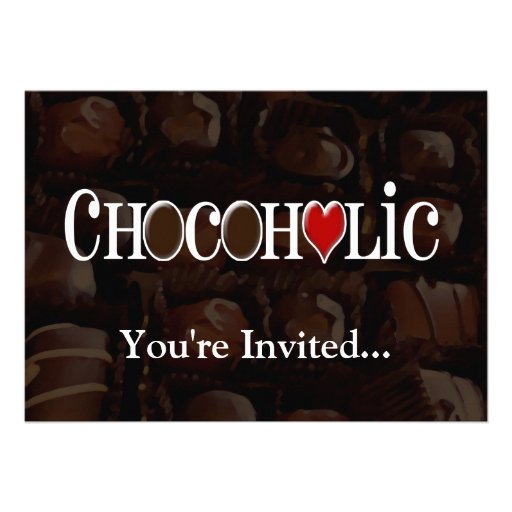 Chocoholic, Dark Brown and Red Heart Funny Design Invitations (front side)