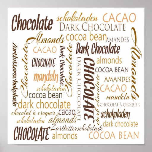 Chocolate, Almonds and Dark Chocolate Word Cloud Poster | Zazzle