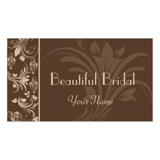 Chocolate and Cream Floral Scroll Business Card (front side)