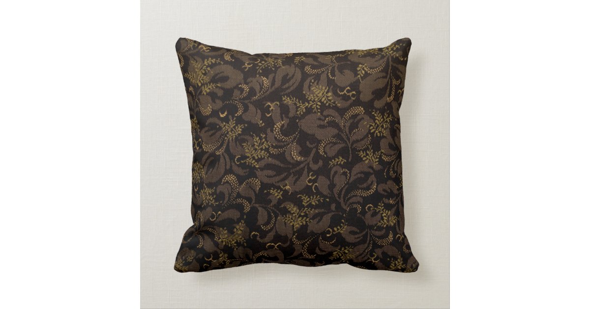 Chocolate and Gold Floral Damask Pattern Throw Pillow Zazzle
