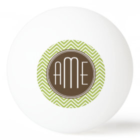 Chocolate and Lime Chevron Pattern with Monogram Ping Pong Ball