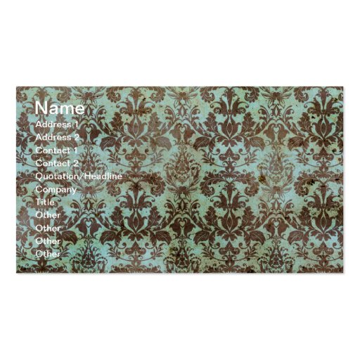 Chocolate and Mint Vintage Wallpaper Business Cards (front side)