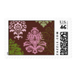 Chocolate and Pink Damask...postage stamp