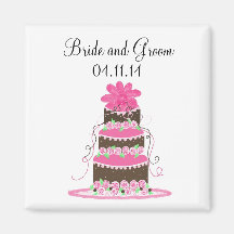 Chocolate and Pink Wedding Save the Date Refrigerator Magnet
