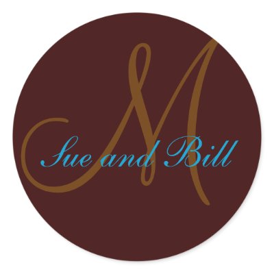 Chocolate and Teal First Names Monogram Seal Round Sticker