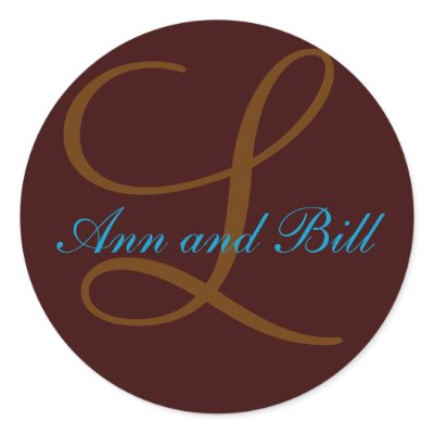 Chocolate and Teal Monogram Wedding Invitaion Seal Round Sticker
