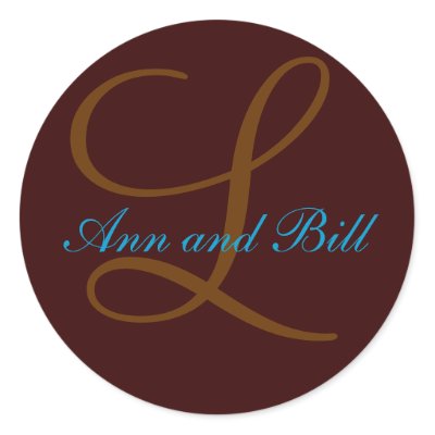 Chocolate and Teal Monogram Wedding Invitaion Seal Round Sticker by