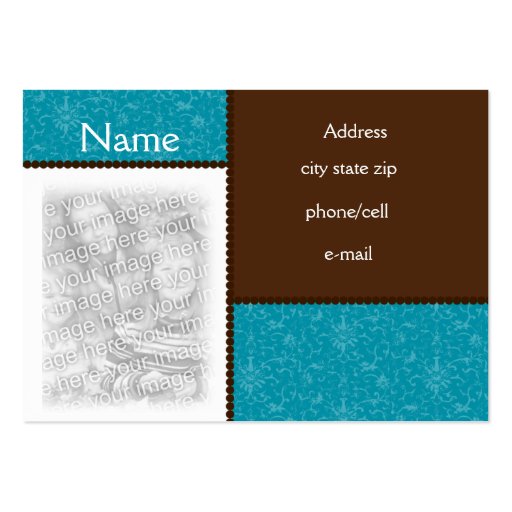 Chocolate and Teal Photo card Business Cards (front side)