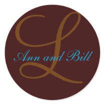 Chocolate and Teal Two Name Monogram L Seal stickers by monogramgallery Chocolate and Teal Two Name Monogram L Seal stickers