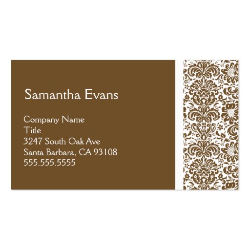 Chocolate and White Damask Business Card (front side)