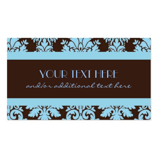 Chocolate & Baby Blue Damask Business Card (front side)