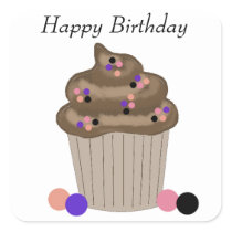 Chocolate Birthday Cupcake Square Stickers